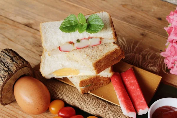 Club sandwich with sauce tomato is delicious — Stock Photo, Image