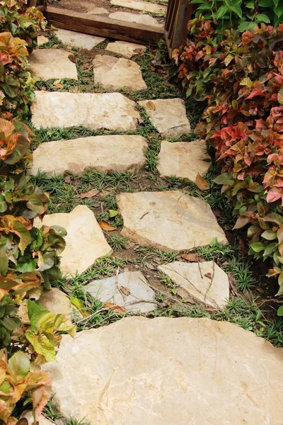 与石头在自然的花园里漫步方式 — 图库照片