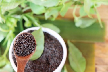 Sağlık ve fesleğen yaprakları için ham fesleğen tohumu