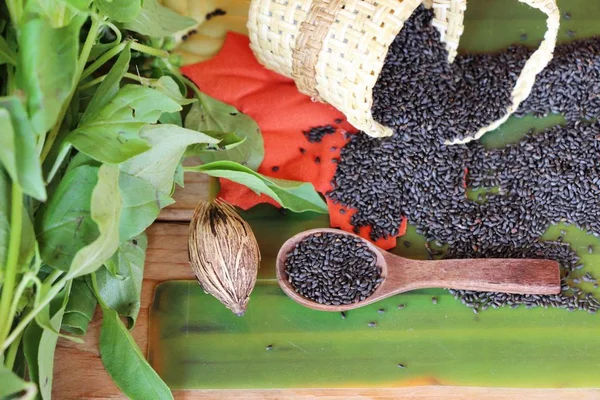 Sağlık ve fesleğen yaprakları için ham fesleğen tohumu