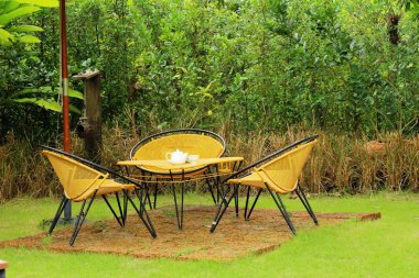 Vintage tarzı koltukları bahçede ayarla