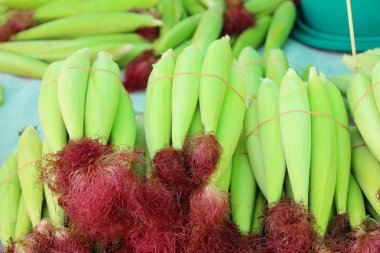 Belgili tanımlık çarşı içinde yemek pişirmek için taze Mısır