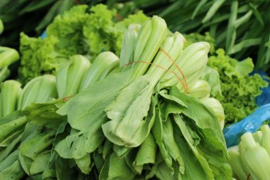 Belgili tanımlık çarşı içinde yemek pişirmek için taze choy