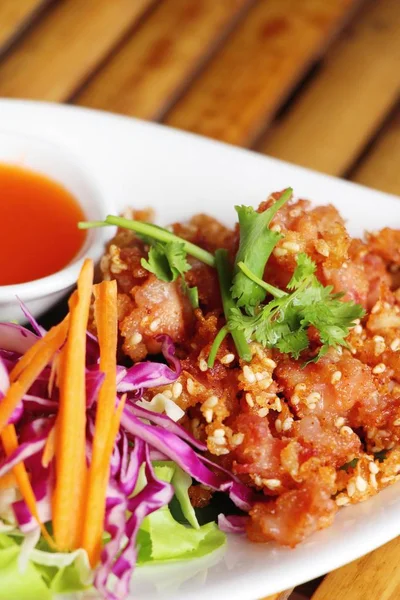 Fried chicken nuggets with sauce is delicious — Stock Photo, Image