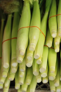 Belgili tanımlık çarşı içinde yemek pişirmek için taze Mısır