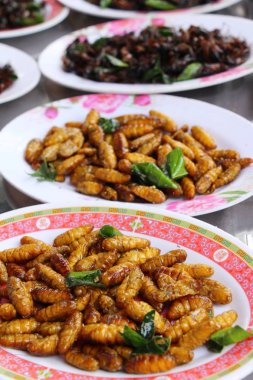 Fried ipek solucanlar sokak gıda lezzetli