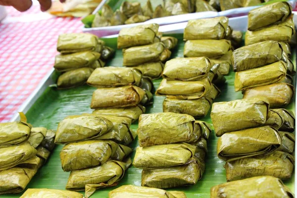 Κολλώδες ρύζι καρύδας νόστιμα, Ταϊλάνδης Επιδόρπιο — Φωτογραφία Αρχείου