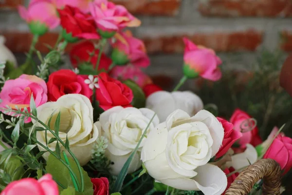 Beautiful vintage roses of artificial flowers — Stock Photo, Image