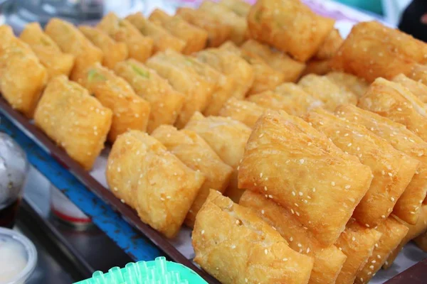 Deep fried dough put thai pandan custard — Stock Photo, Image