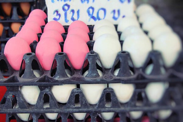 Preserved egg in the basket for cooking
