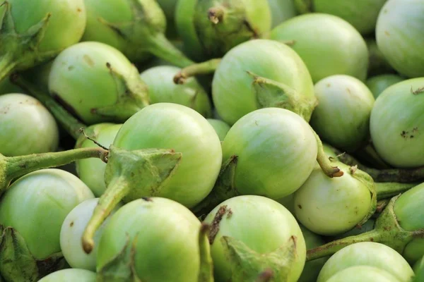 Verse aubergine groen biologisch op de markt — Stockfoto