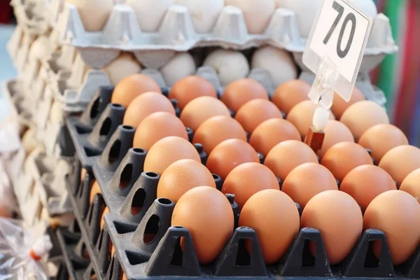 Ägg i panelen på marknaden — Stockfoto