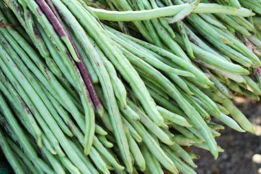 Belgili tanımlık çarşı içinde yemek pişirmek için uzun fasulye