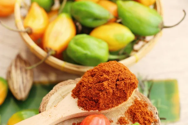 Paprika powder spicy red and chilli peppers — Stock Photo, Image
