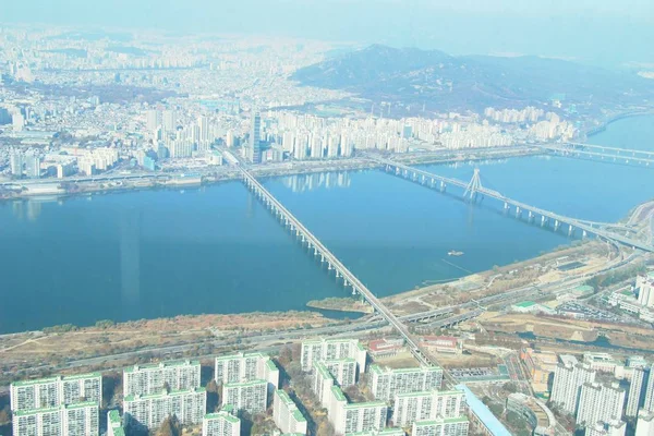Krajobraz miasta Seulu i rzeki han, Korea Południowa — Zdjęcie stockowe