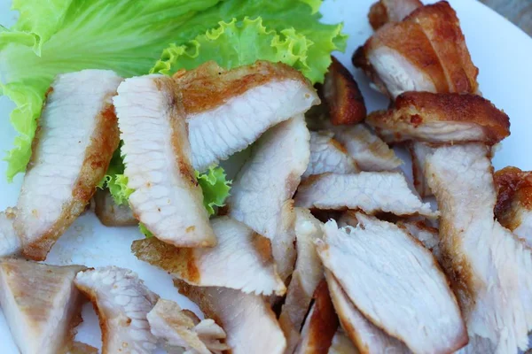 Roasted pork with sauce is delicious — Stock Photo, Image