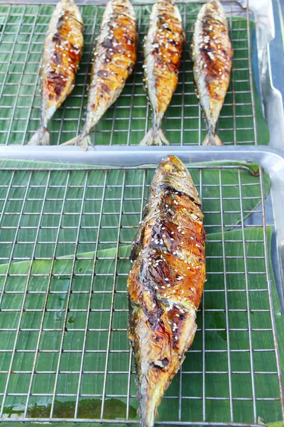 Peixe grelhado é delicioso no mercado — Fotografia de Stock