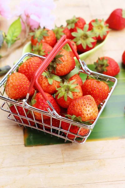 Fresh Strawberries Delicious Wood Background — Stock Photo, Image