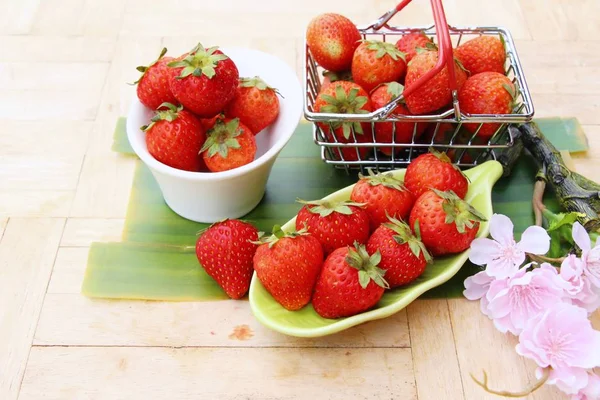 Fresh Strawberries Delicious Wood Background — Stock Photo, Image