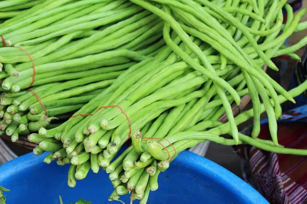 Dlouhé fazole pro vaření na trhu — Stock fotografie