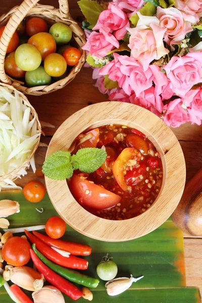 Spicy papaya salad with crab is delicious — Stock Photo, Image