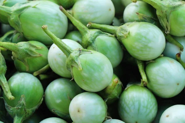 Verse aubergine groen biologisch op de markt — Stockfoto