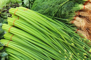 Soğan çiçek kök pazarda yemek pişirmek için