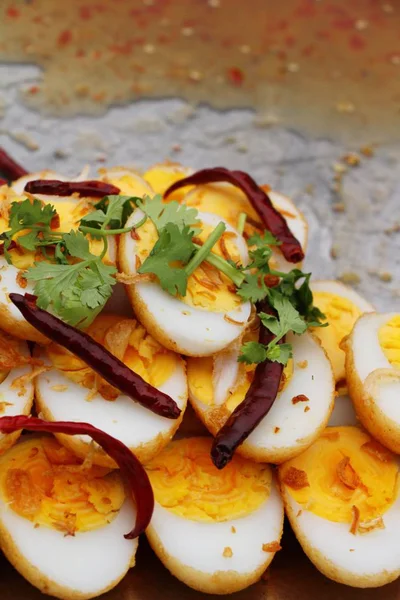 Fried boiled egg with tamarind sauce (Son-in-law Eggs) — Stock Photo, Image
