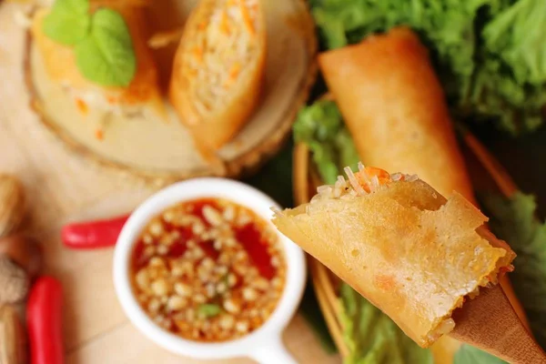 Fried spring rolls traditional for appetizer food — Stock Photo, Image