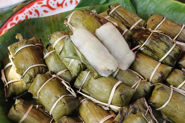 Klibbigt Ris Med Kokosnöt Läckra Thailändsk Efterrätt — Stockfoto