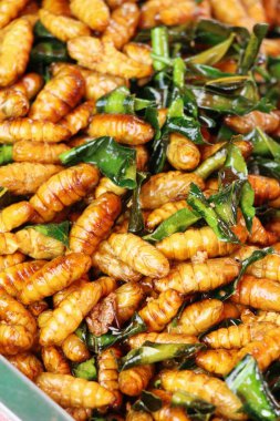 Fried ipek solucanlar sokak gıda lezzetli