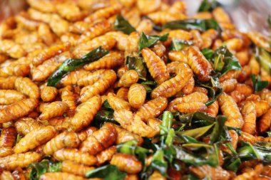 Fried ipek solucanlar sokak gıda lezzetli