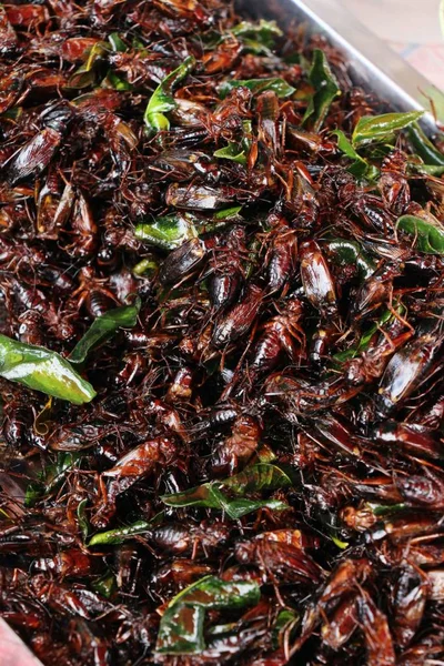 Жареные насекомые очень вкусны в уличной еде — стоковое фото