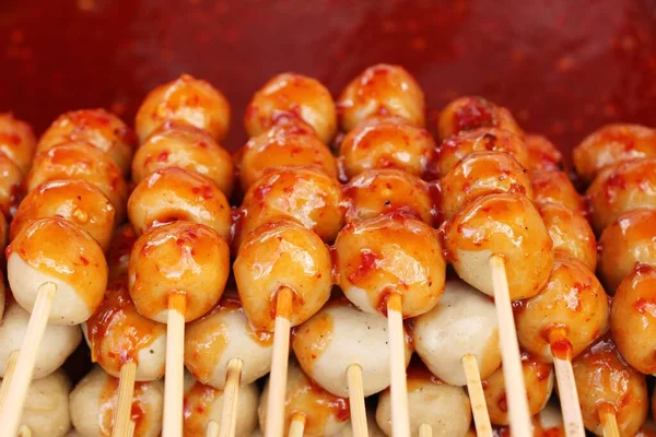 Grilled meatballs is delicious at street food — Stock Photo, Image