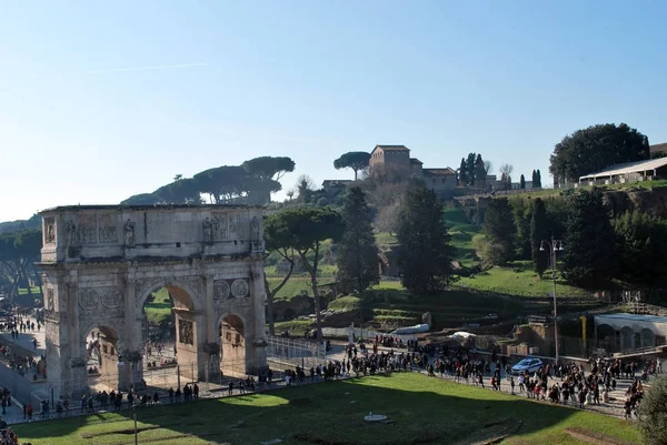 Boog Van Constantijn Vele Toeristen December 2020 Rome Italië — Stockfoto