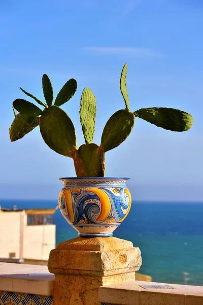 characteristic vase as street furniture in Sciacca Sicily Italy