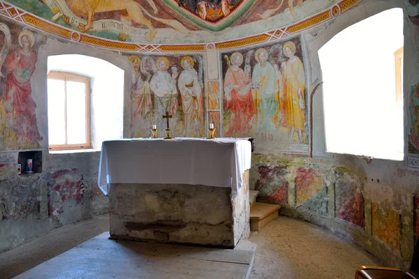 Intérieur Petite Église Sant Elena Situé Dans Les Bois Des — Photo