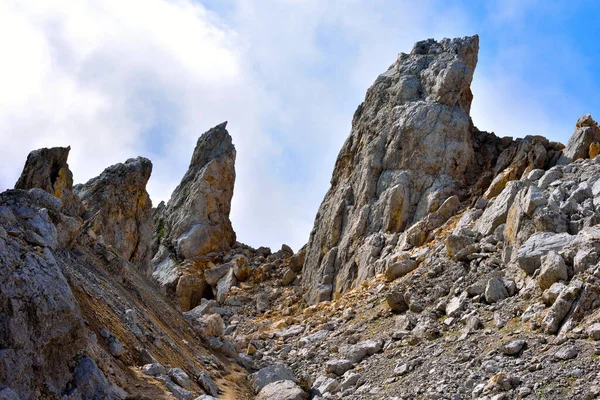 Скачки Башне Убежища Пизы Latemar Predazzo Pampeago Dolomites Alto Adige — стоковое фото