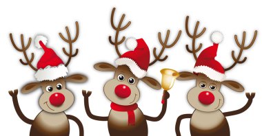 reindeers with santa claus hats have fun clipart