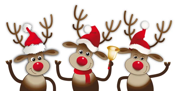 Reindeers with santa claus hats have fun — Stock Vector