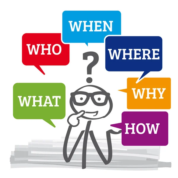 Questions - who, why, how, what, where, when — Stock Vector