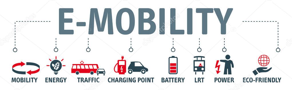 Banner e-mobility concept vector illustration with Symbols and k