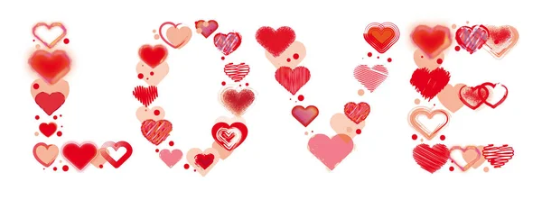 Amor Dia dos Namorados e corações pintados Doodles Design bonito —  Vetores de Stock