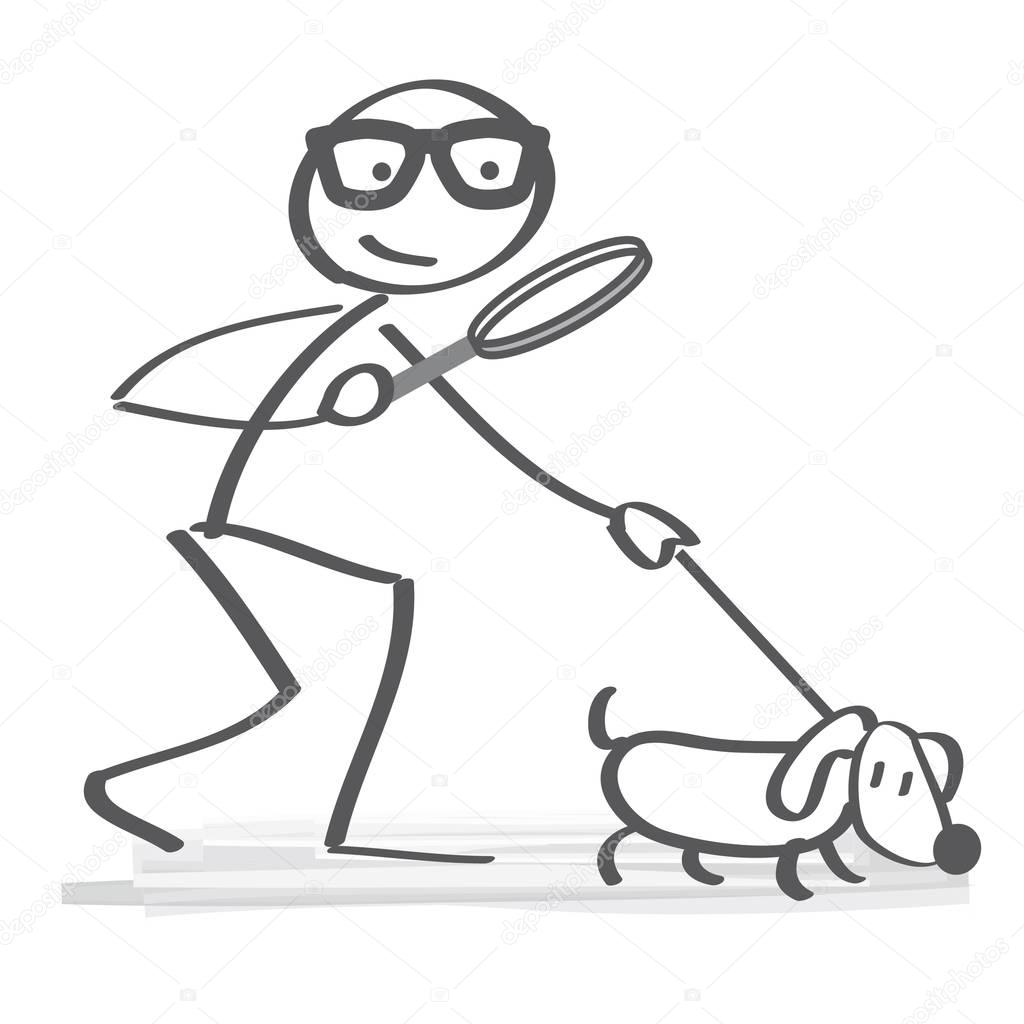 searching concept vector illustration with stickfigure and dog a