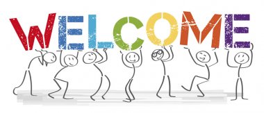 welcome together - People with big colorful letters clipart