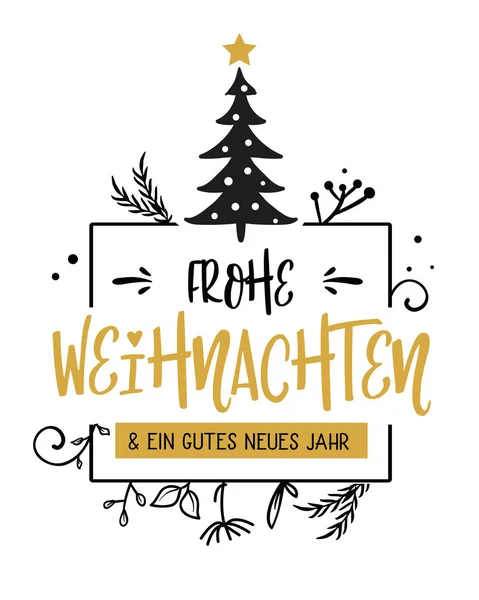 Merry Christmas German Language Text Christmas Tree Vector Calligraphic Lettering — стоковий вектор
