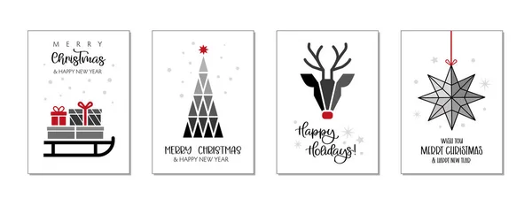 Conjunto de Natal e feliz ano novo cartões de saudação ilustração vetorial — Vetor de Stock
