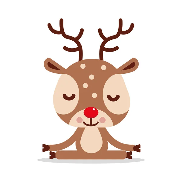 Cute little christmas reindeer meditate — 스톡 벡터