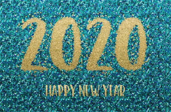 Bonne année 2020. confettis dorés et bleus — Photo