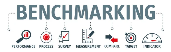 Benchmarking vector illustration banner with icons — Stock Vector